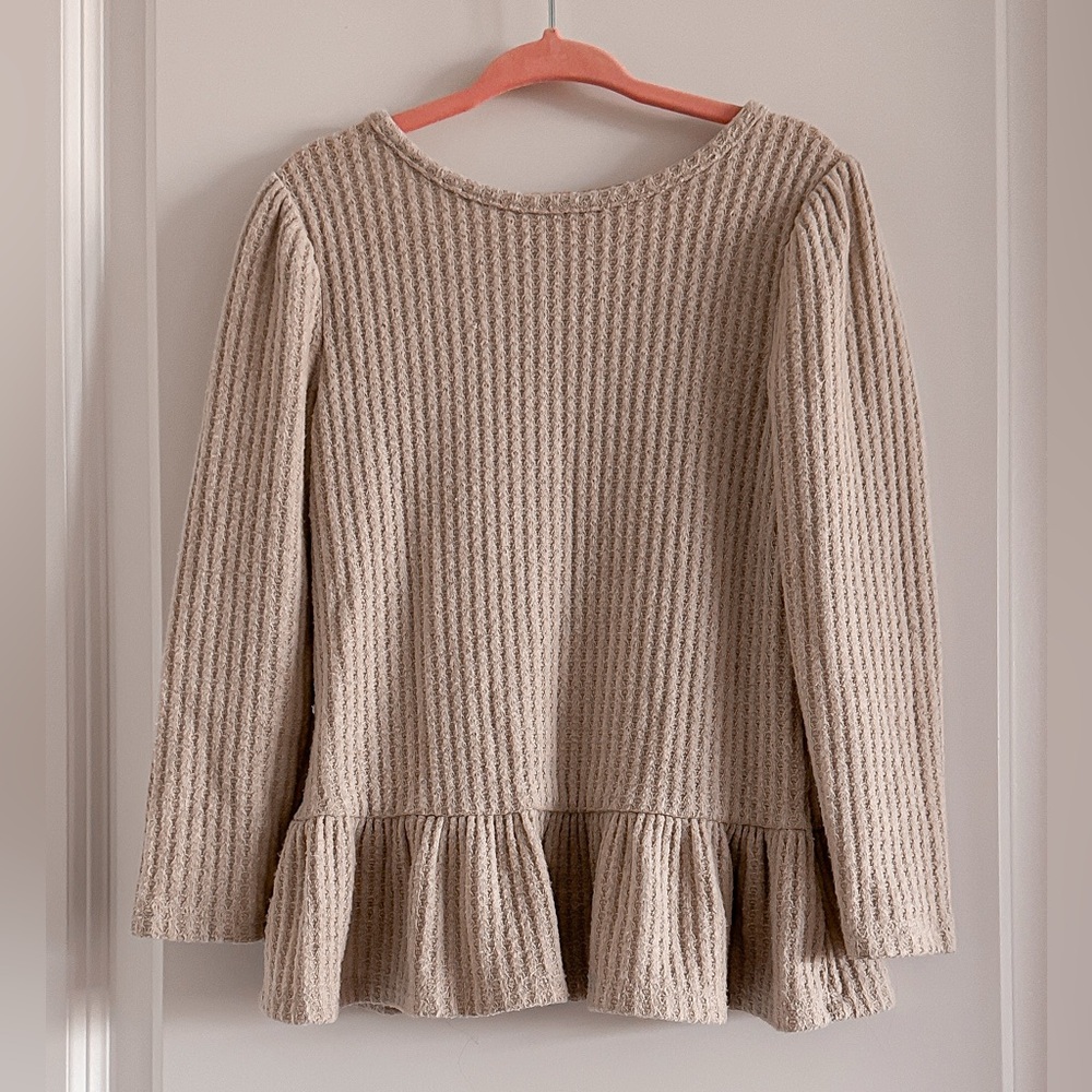 Cat & Jack Toddler Girls Beige Long Sleeve Peplum Top - Size 4T
